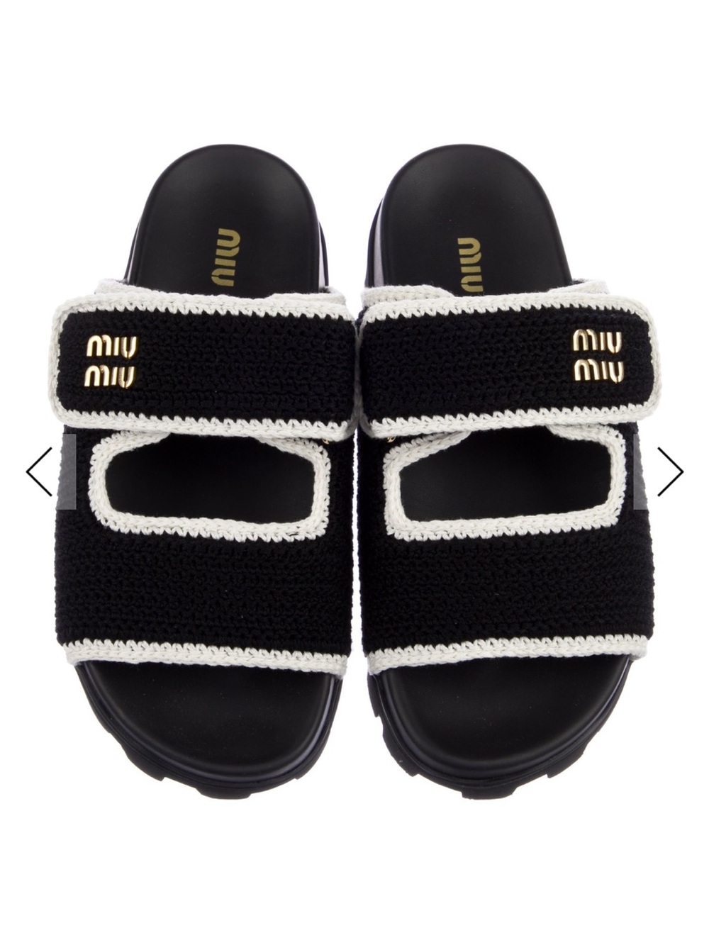 Miu Miu Black and Cream Kids Velcro Slide Sandals
